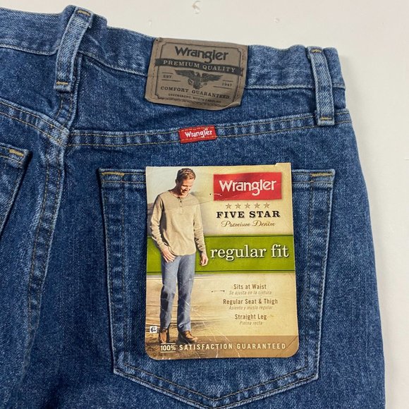 NWT Wrangler Five Star Regular Fit Jeans Mens 33 x 30 Cotton Blue - Picture 11 of 14